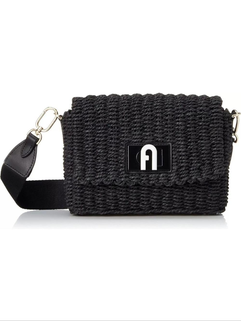 Furla 1927 Black Raffia Mini Crossbody Bag